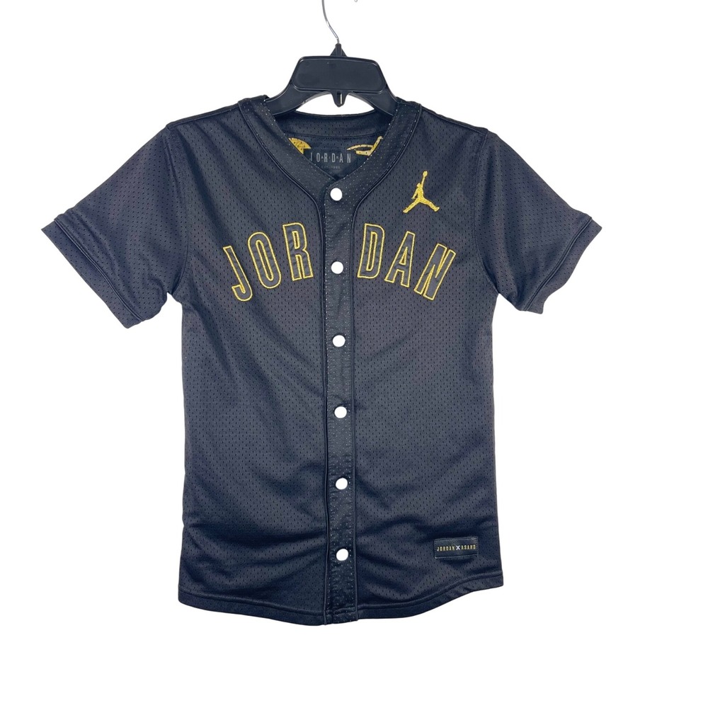 Jordan Khaled 10 Baseball Jersey Button Up Black Gold Youth Size M Short‎ Sleeve